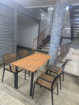 Dining Wooden Table and 4 Plastic Chairs
