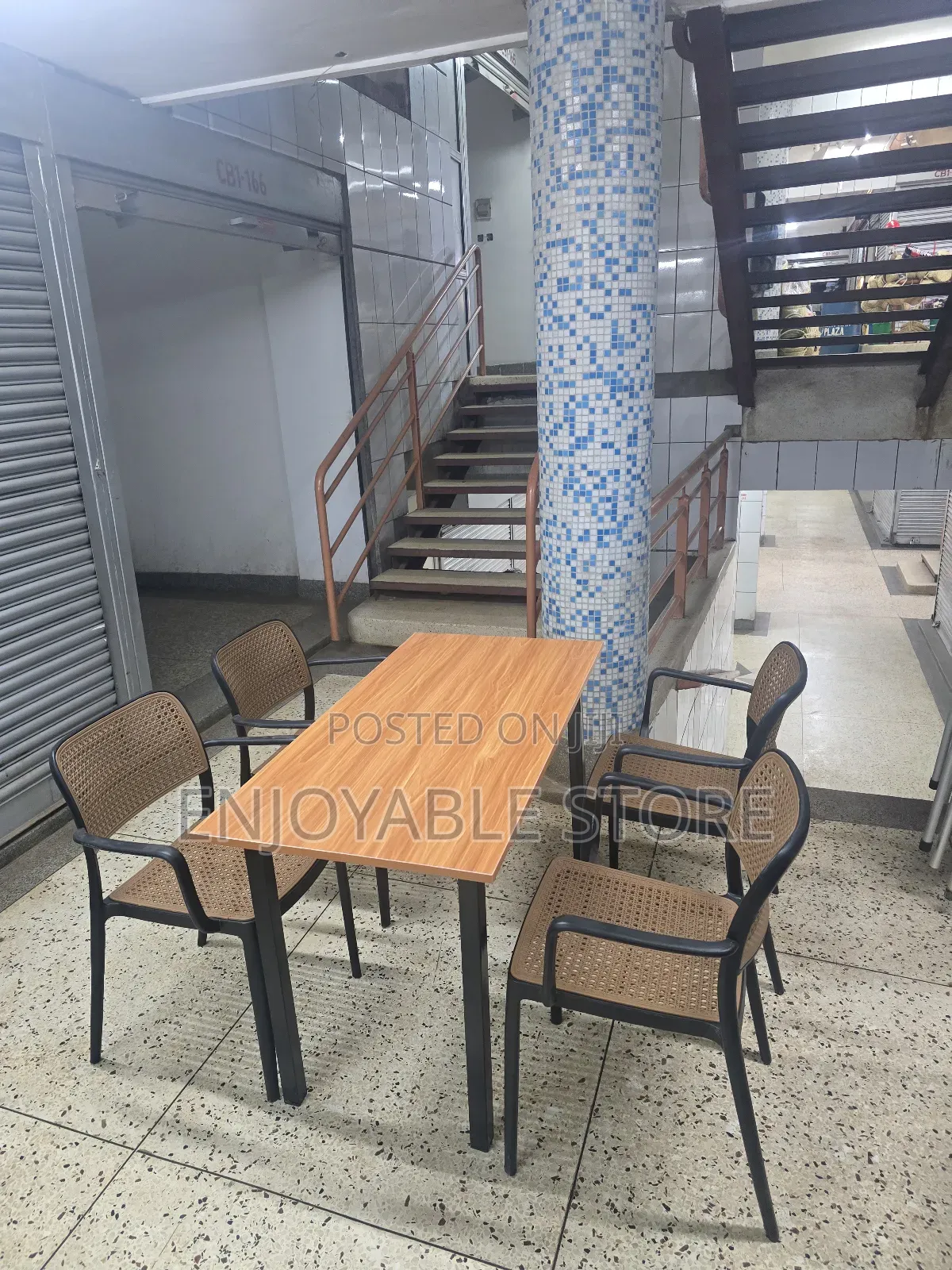 Dining Wooden Table and 4 Plastic Chairs