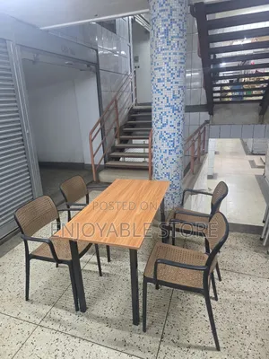 Dining Wooden Table and 4 Plastic Chairs
