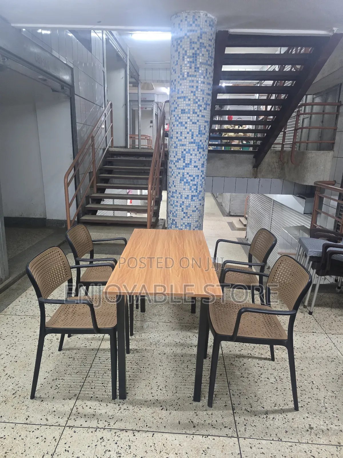 Dining Wooden Table and 4 Plastic Chairs