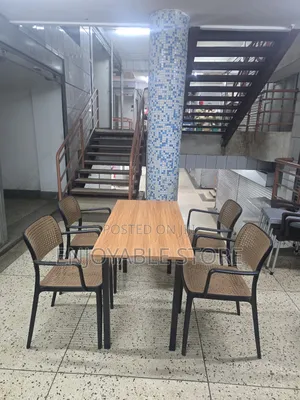 Dining Wooden Table and 4 Plastic Chairs