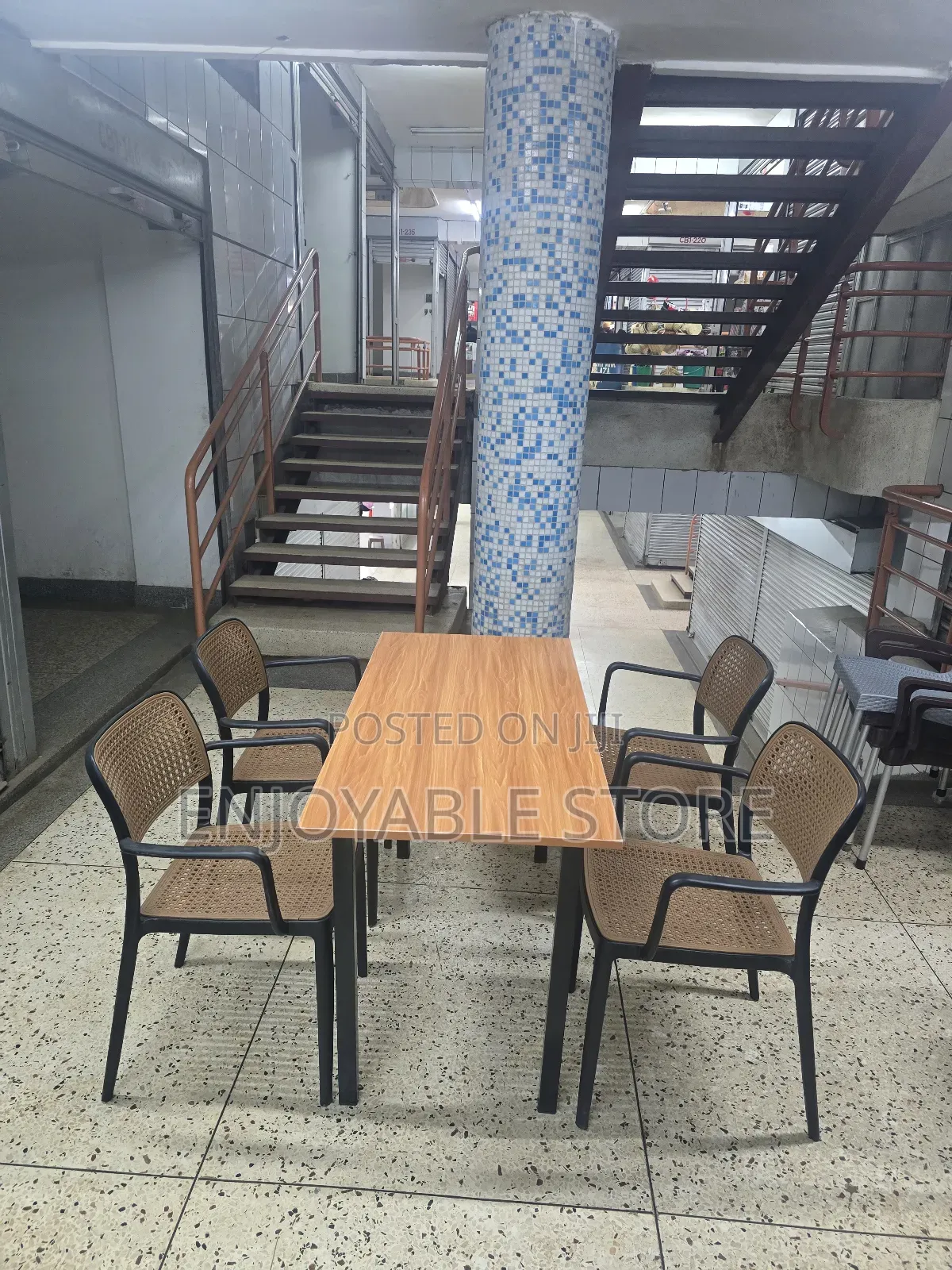 Dining Wooden Table and 4 Plastic Chairs