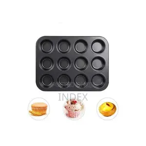 12-Hole Long Life,Cupcake Baking Tray /Oven Tray Pan - Black