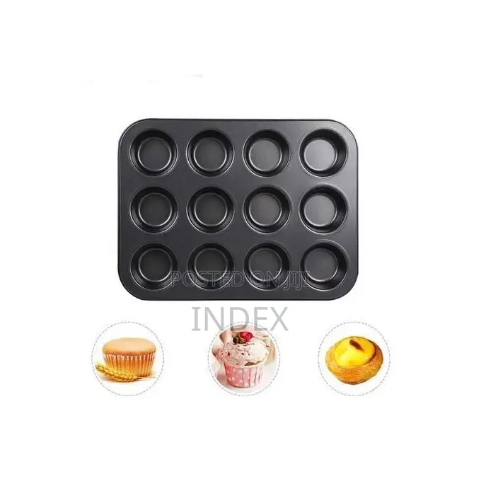 12-Hole Long Life,Cupcake Baking Tray /Oven Tray Pan - Black