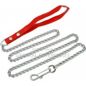 Heavy-Duty Dog Chain Leash With a Red Handle.