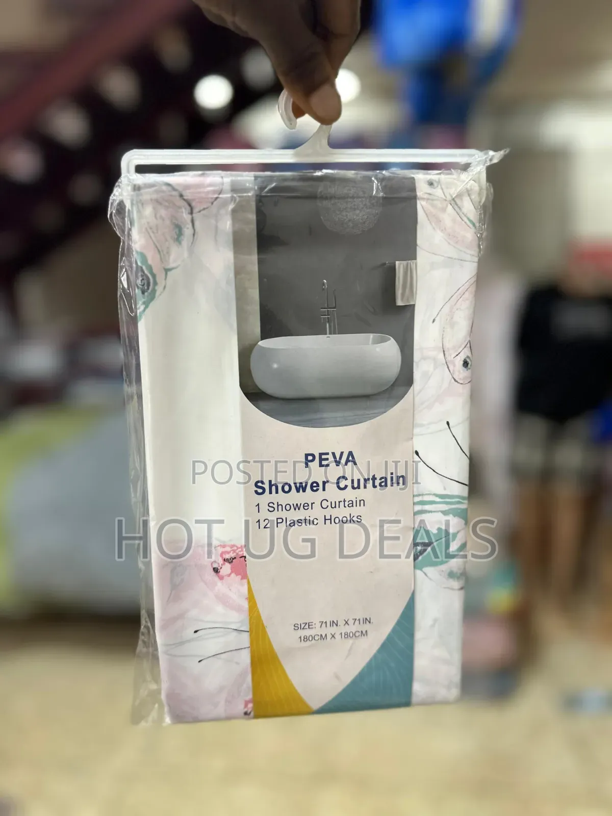 Shower Curtain With Decorative 180cm By 180cm Hooks - Multicolor
