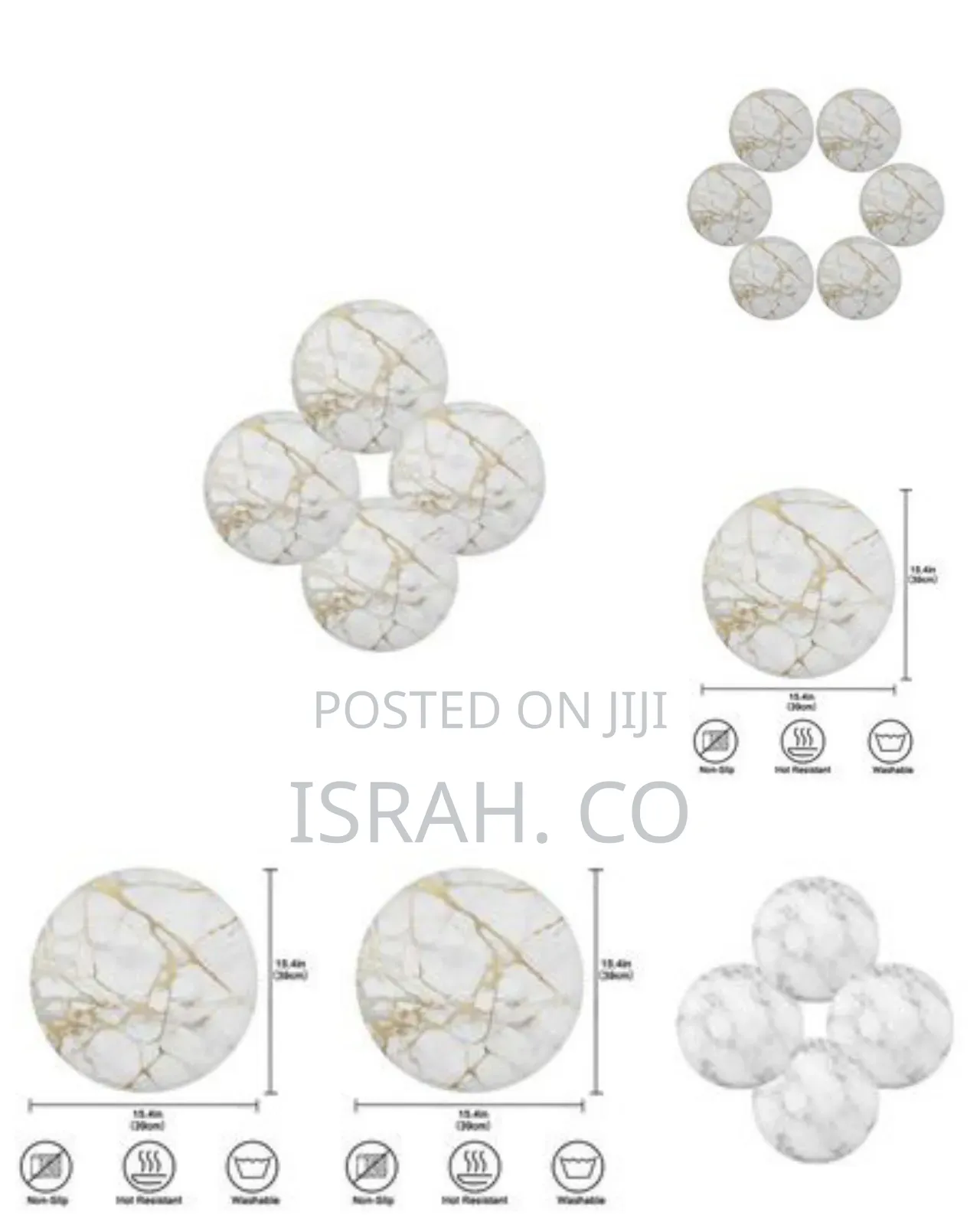 2 Sided 6pc Marble Design Round Placemats Dining Table Mats