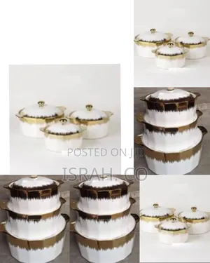 3 Pieces of Golden Rim Ceramic Serving Bowl Dishes Pots With Lids