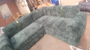 Stylish Green Golden Strips Fabric Sofa Set