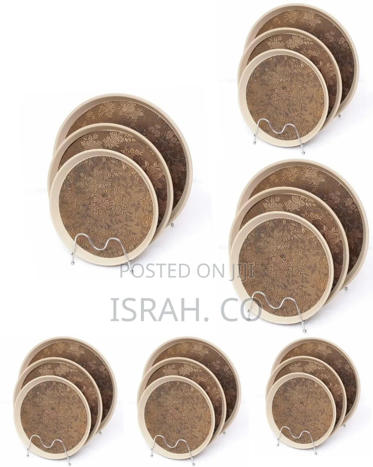 3 PCS of Round Rubber Non-Slip Serving Trays Platters