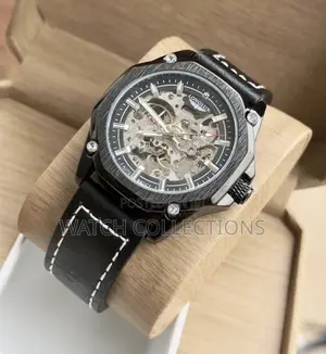 Automatic Mens Leather Strap Watch