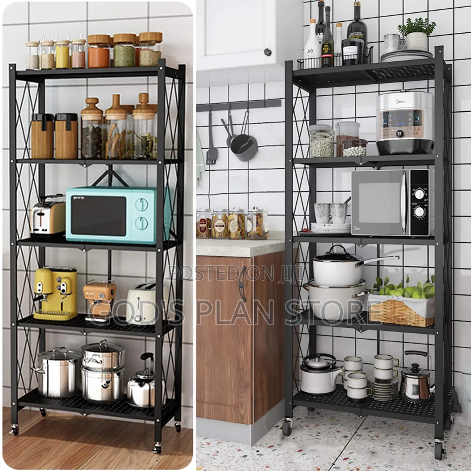 5 Tier Shelf Foldable Metal Shelving for Storage/Kitchen Storage Rack