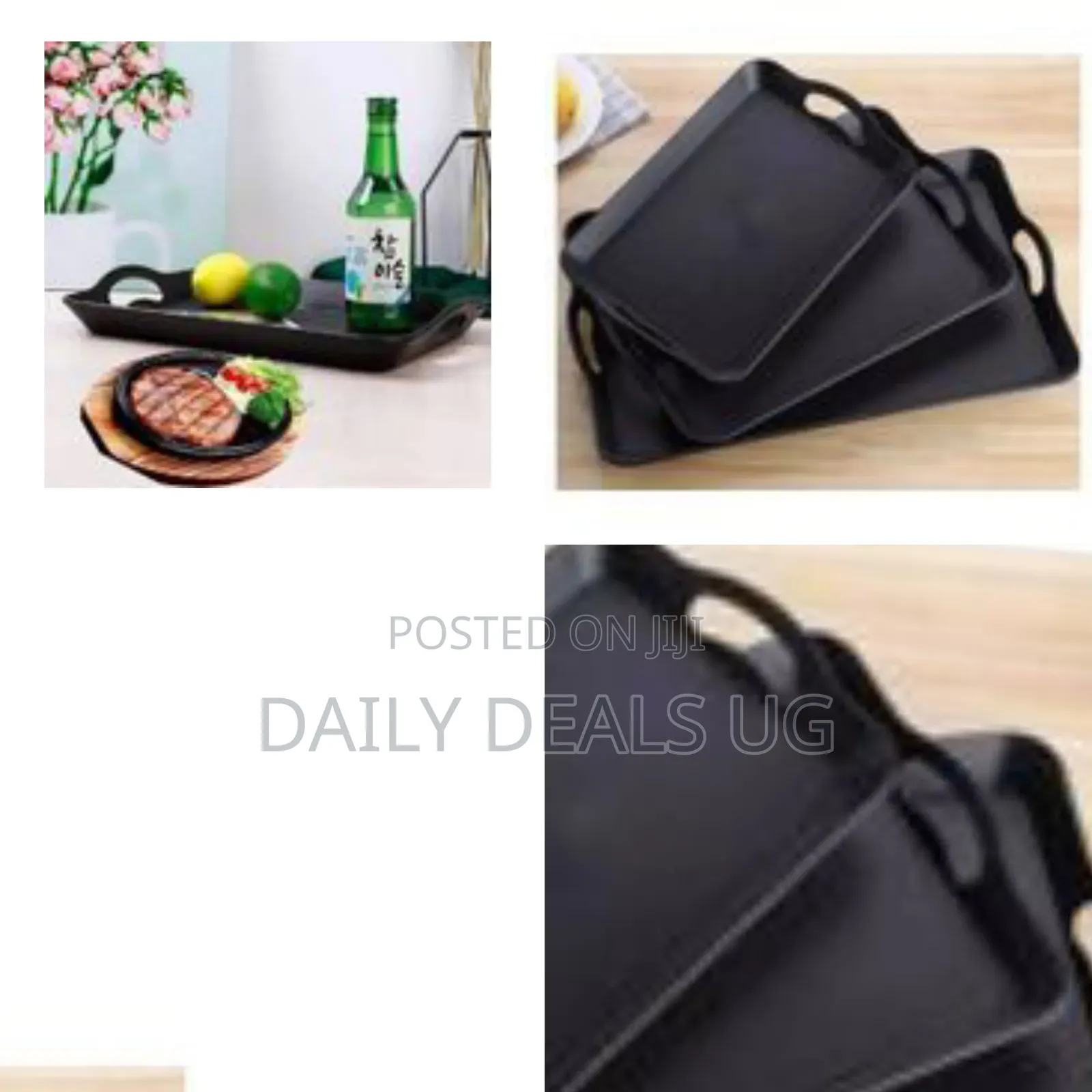 Set of Black Plastic Serving Trays With Handles