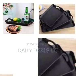 Set of Black Plastic Serving Trays With Handles