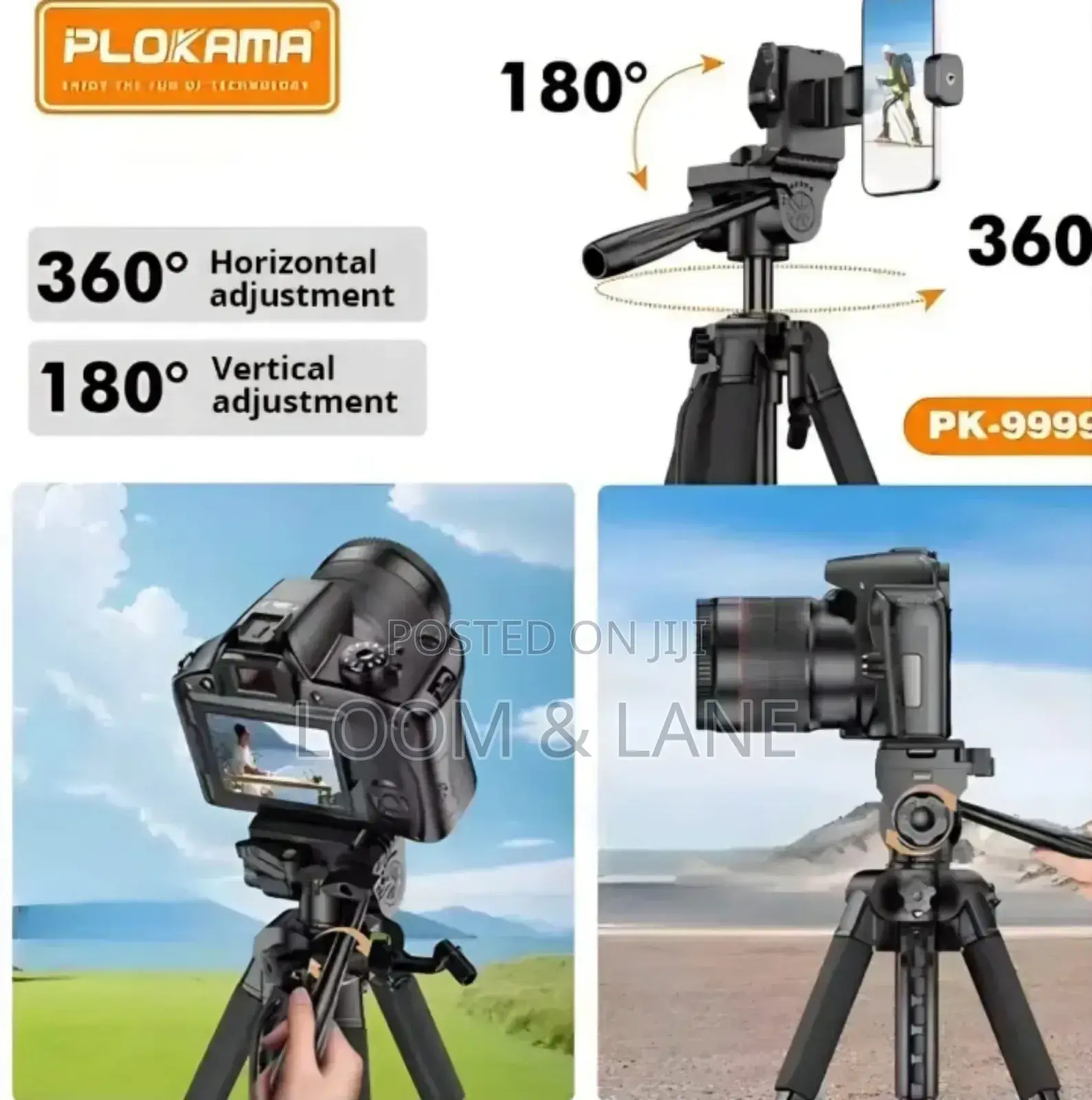 Plokama Heavy-Duty Camera Tripod With Mobile Phone Holder