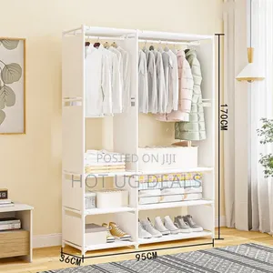Metallic Stands 2 Column Clothes Rack Wardrobe Organizer