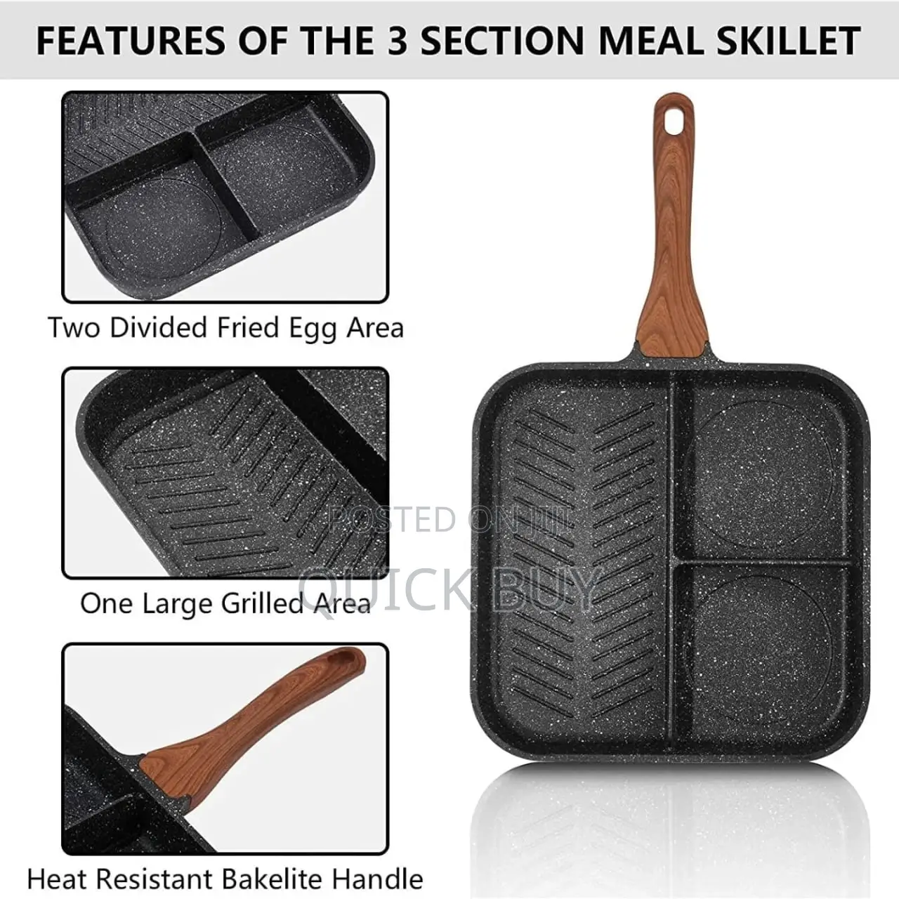3-in-1 Aluminum Non-Stick Divided Breakfast Frying Pan