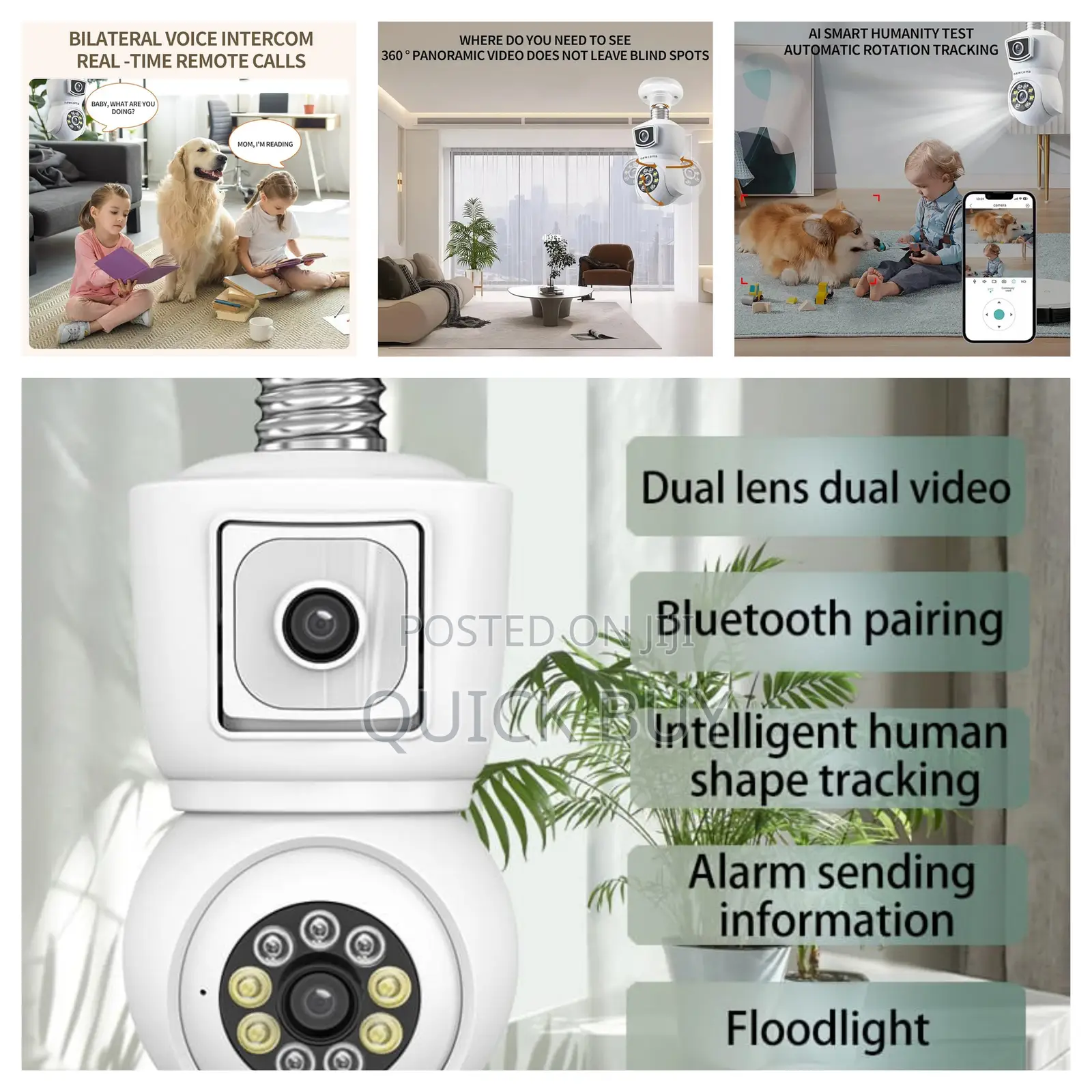Dual-lens Light Bulb Security Camera.