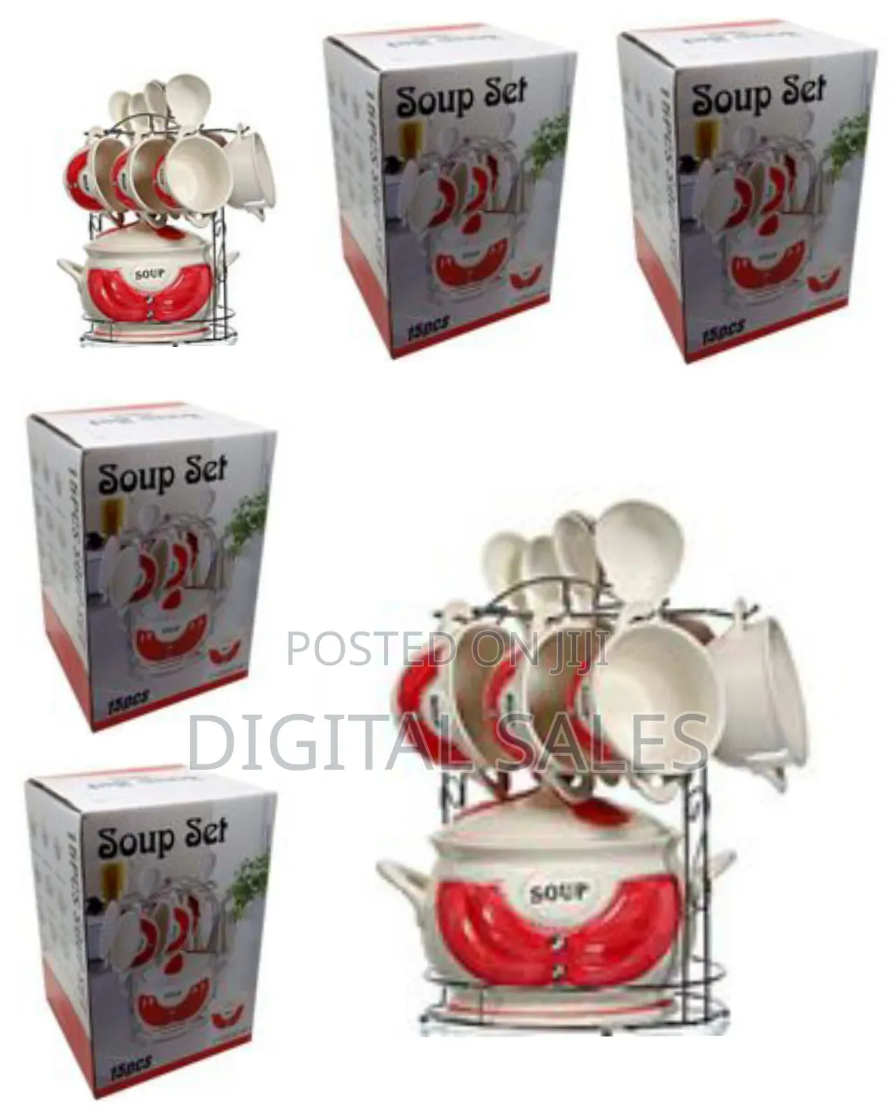 15-Piece Ceramic Soup Bowls Cups Spoond Set on Stand