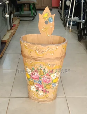 Vintage Bavarian Hand-Painted Bamboo Wooden Umbrella Stand.