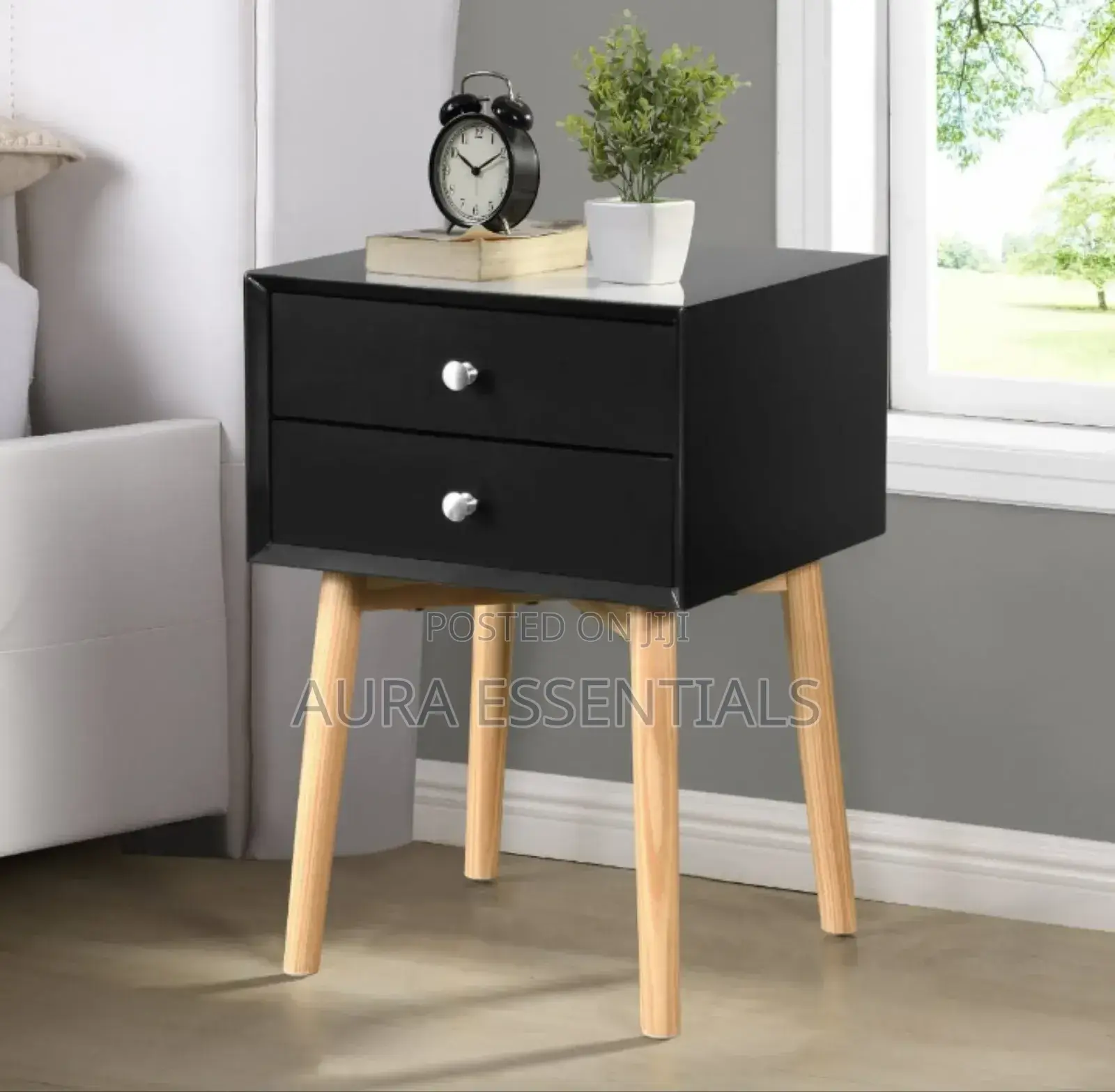 Bedroom Nightstand Table With Rubber Wood