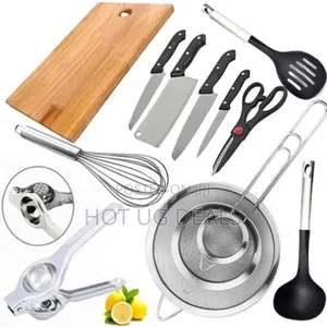 (13pcs) Chopping Board & Set Of Knives, Whisker,Lemon Squeezer Sieves-