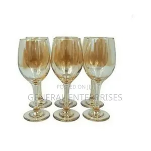 Set of 6 Gold Lead-Free Wine Glasses Made of Amber Glass.