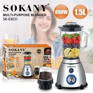 Sokany 2 In 1 Glass Stainless Steel 3 Speed Blender 1.5 Ltrs