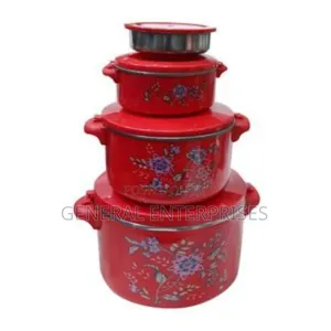 Generic Set of 4 Red Flower-Detailed Food Storage Dishes