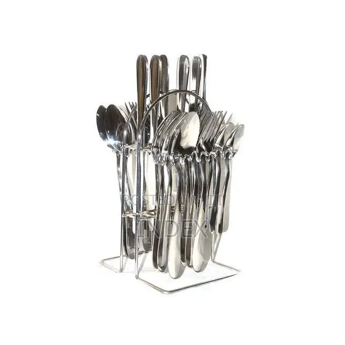 24pcs Stainless Steel Cutlery Set With Stand - Silver