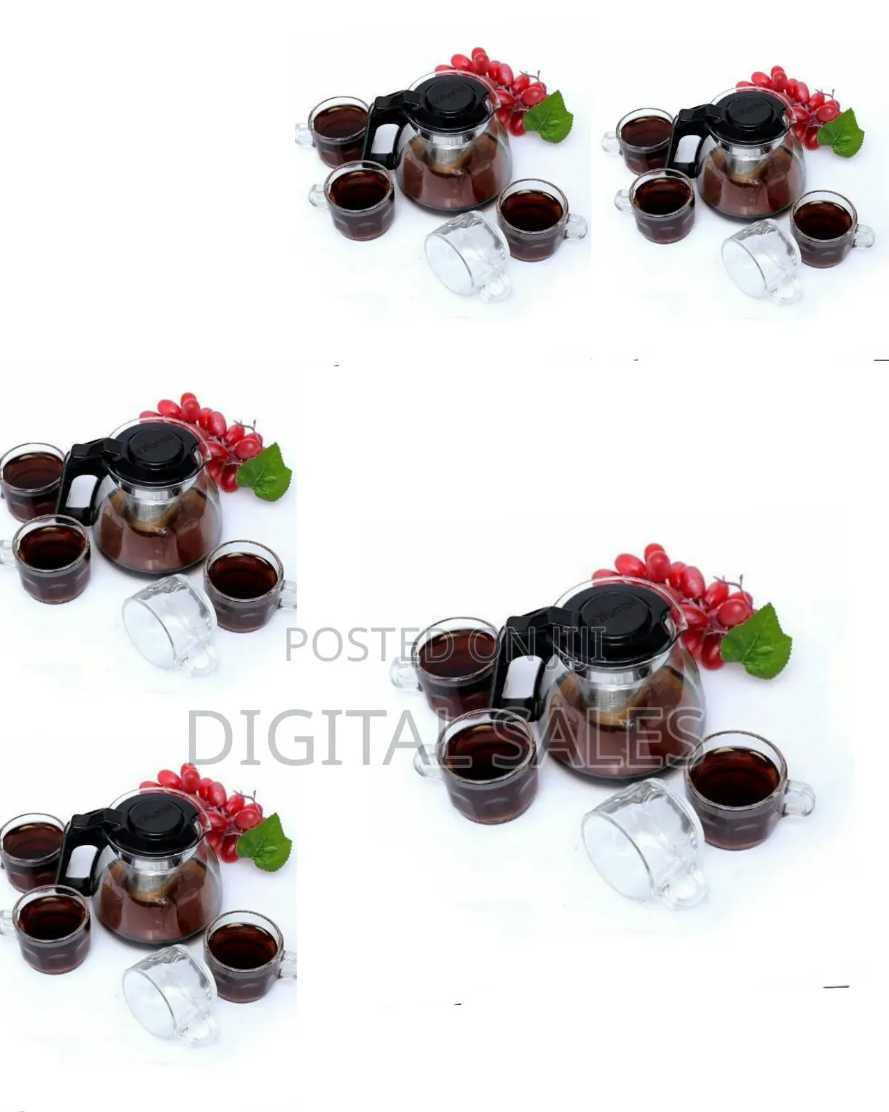 5 PCS Heat Resistant Glass Coffee Tea Set Kettle 1 Teapot 4 Cups