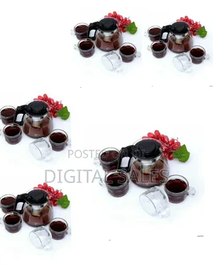 5 PCS Heat Resistant Glass Coffee Tea Set Kettle 1 Teapot 4 Cups