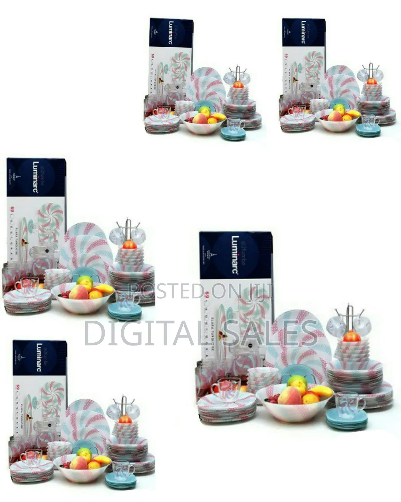 Luminarc Elara Turquoise Plate Dinner Set (69 Pcs),Pink