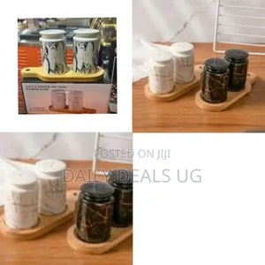 Generic Ceramic Salt and Pepper Shaker Set With a Bamboo Wooden Base