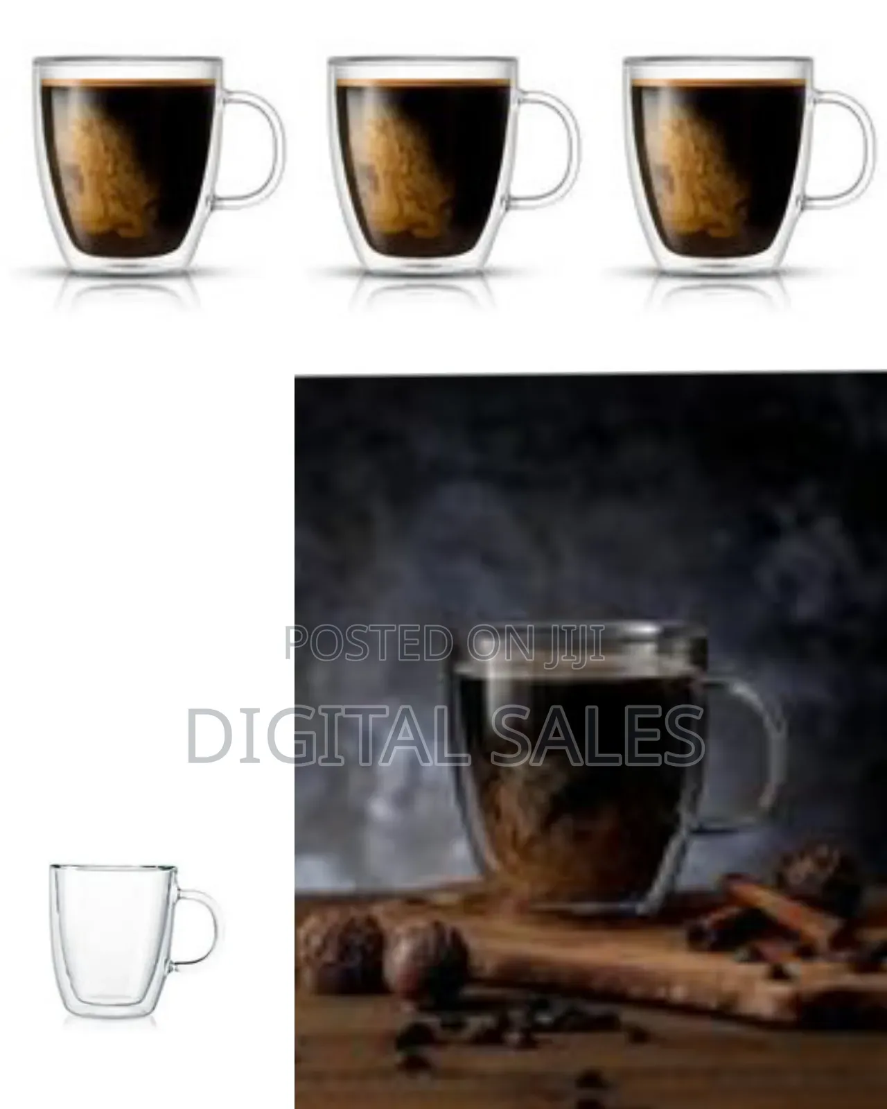 6 Piece Double Wall Glass Coffee Mugs Set With Handle