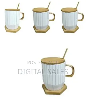Portable Breakfast Coffee Mug, Tea Cup Gift Set With Gold Spoon