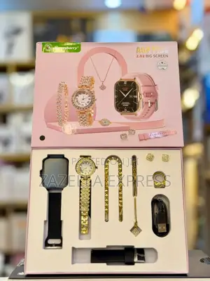 Smartbarry 7-in-1 Gold Colour Women Smartwatch Jewelry Gift Set