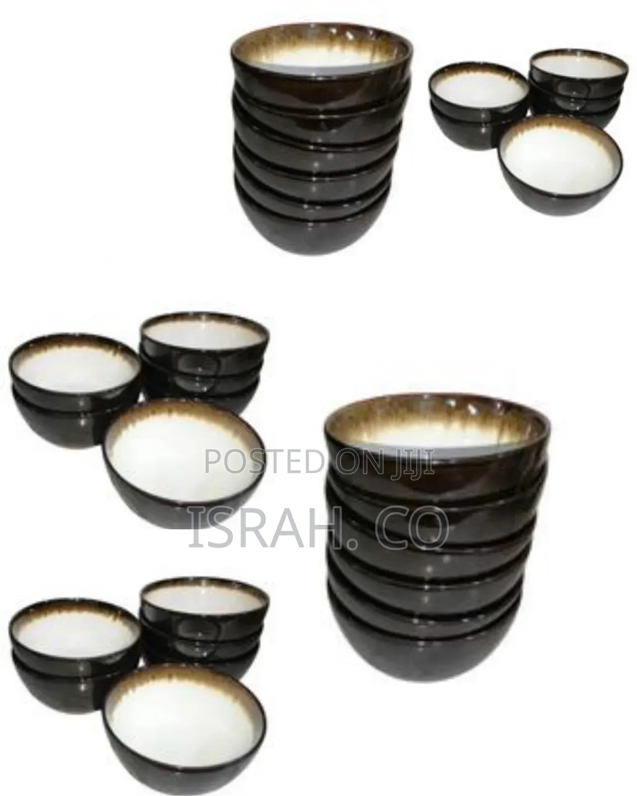 6 Piece Brown Lined Stoneware Grain Bowls Kitchen Set