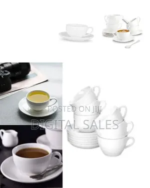 Set of 6 Espresso Cups With Saucers, 6 Oz White Tea Cup Set