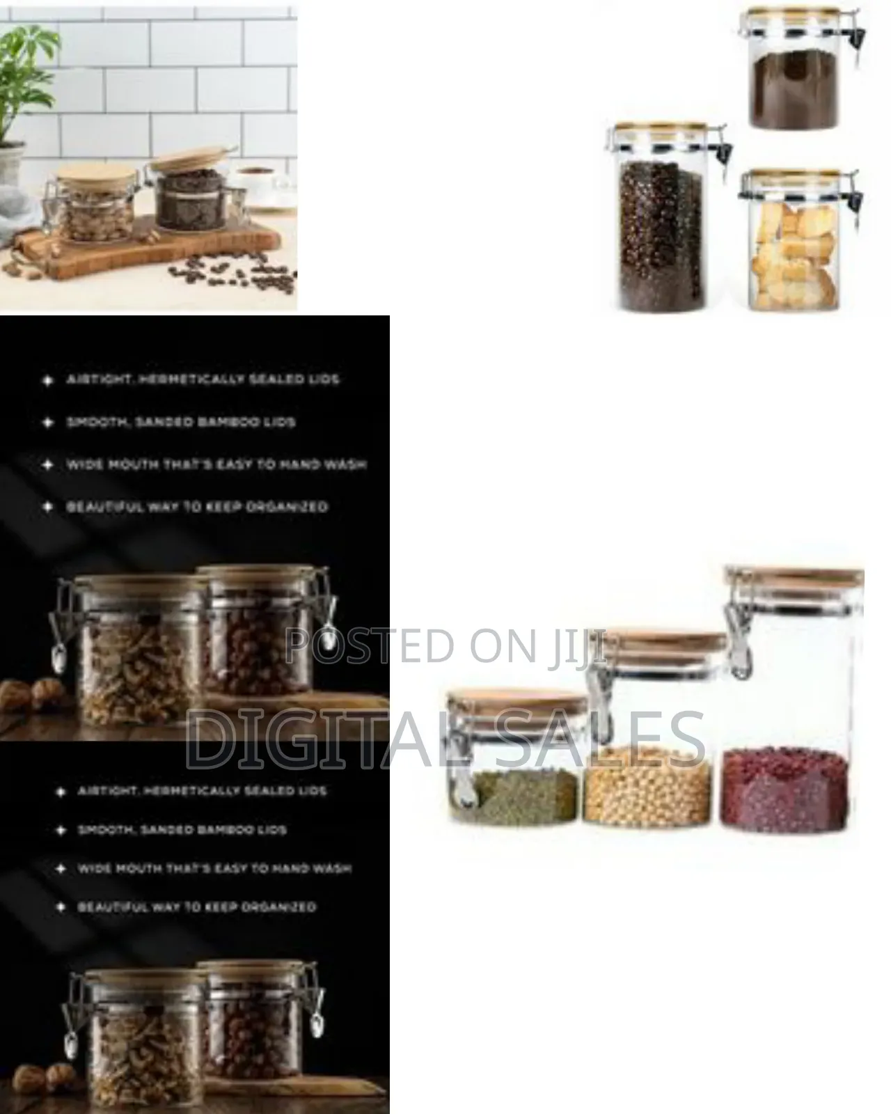 2pc Airtight Storage Pantry Food Glass Jars With Bamboo