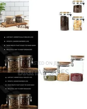2pc Airtight Storage Pantry Food Glass Jars With Bamboo