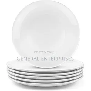 6-Piece Set of White Porcelain Dinner Plates.