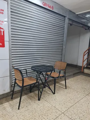 Outdoor Cafe Set of Plastic Chairs and Glass Table Set