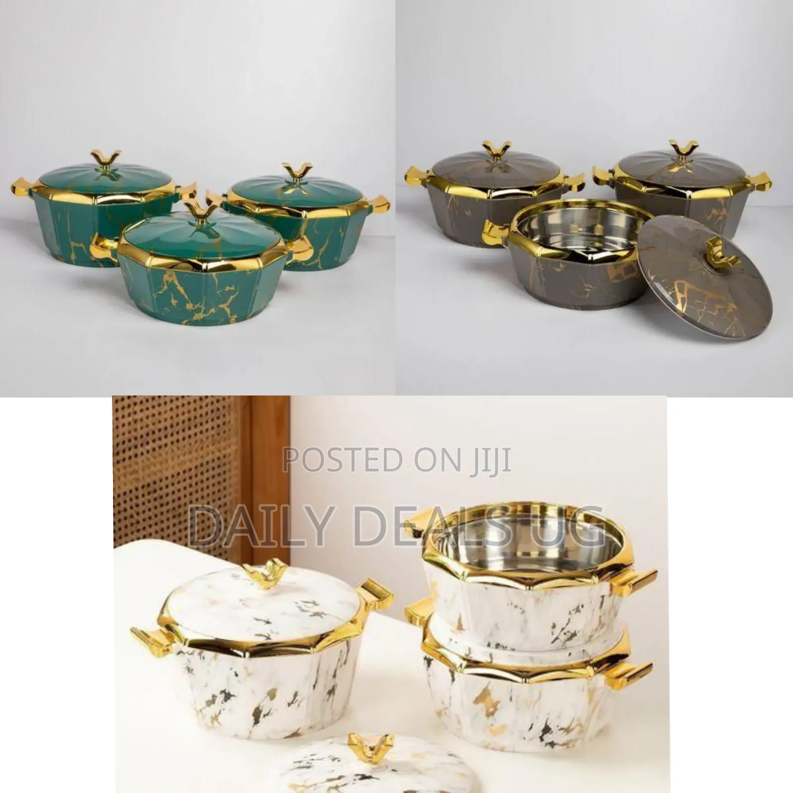 3-Piece Luxury Marble-Patterned Insulated Serving Casserole Set