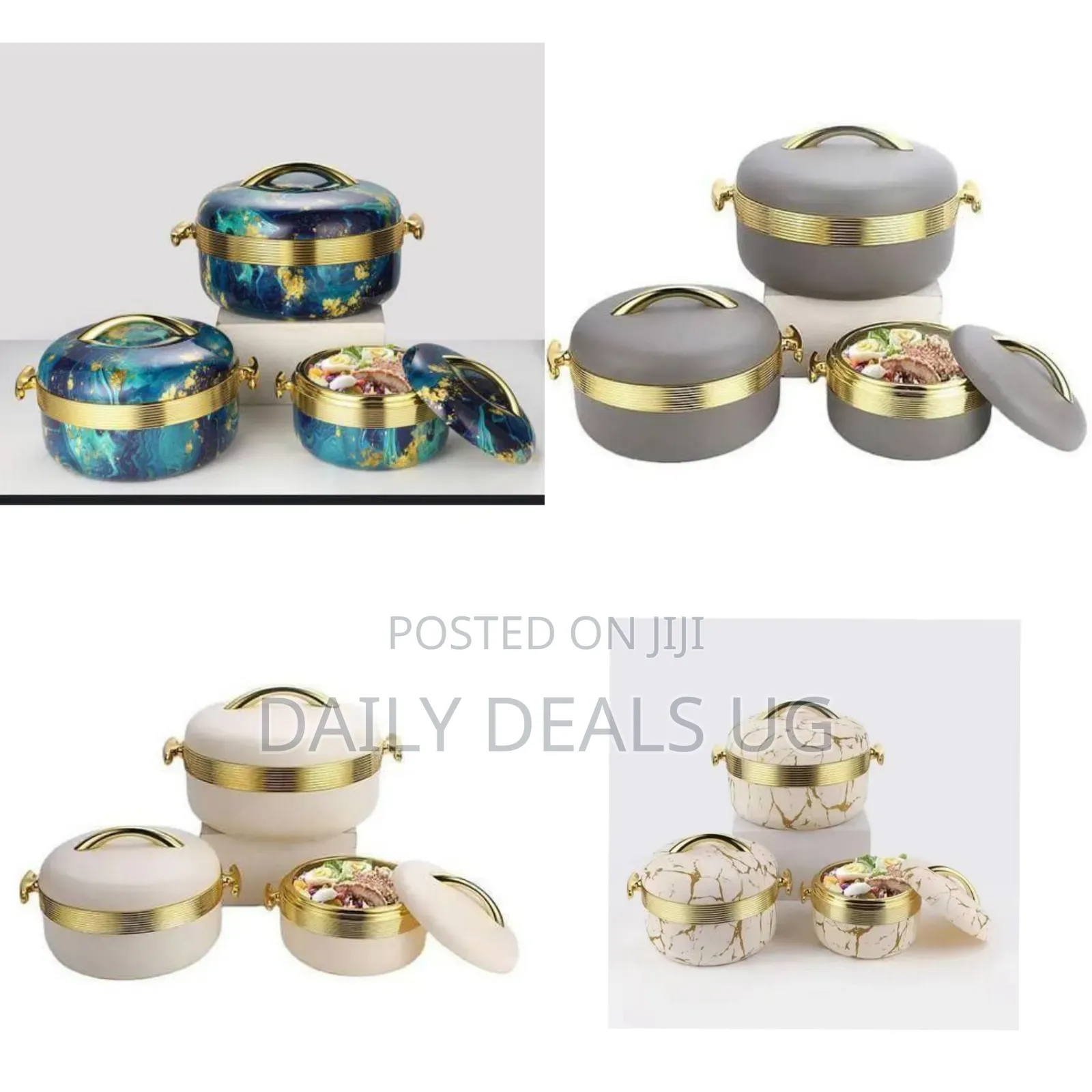 Premium Marble-Patterned Insulated Casserole Set With Metallic Trim