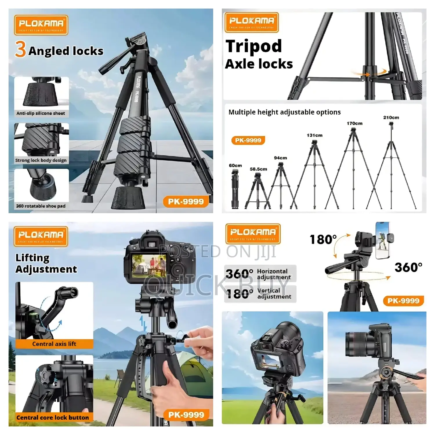 Plokama Heavy-Duty Camera Tripod With Mobile Phone Holder