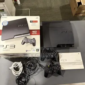 Sony Playstation 3 Slim Charcoal Black Console 2 Controllers and Cords