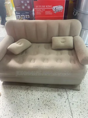 2in1luxury Inflatable Velvet Sofa Bed With Armrests Pillows – Beige