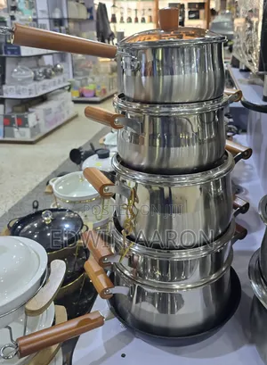 6pc Stainless-Steel Cookware Set With Wooden Handles