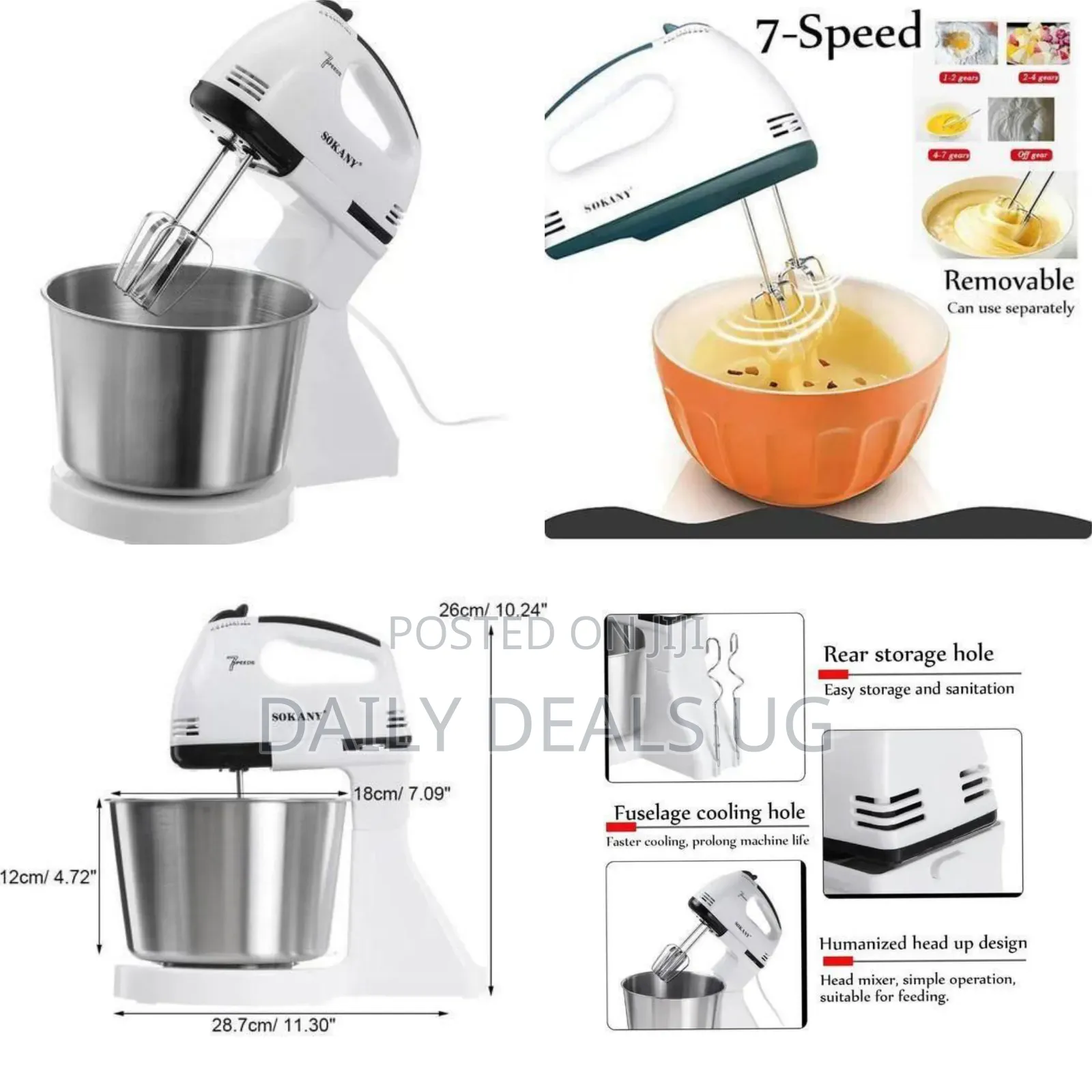 Sokany Hand and Stand Mixer With Stainless Steel Bowl - Multicolor